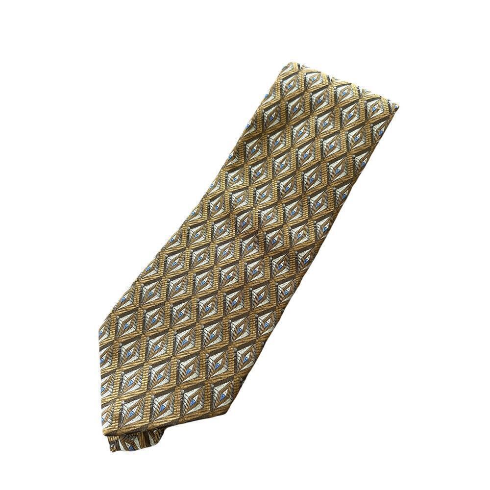 Men’s Robert Talbott Hand Sewn Gold Blue Diamond 100% Silk Tie